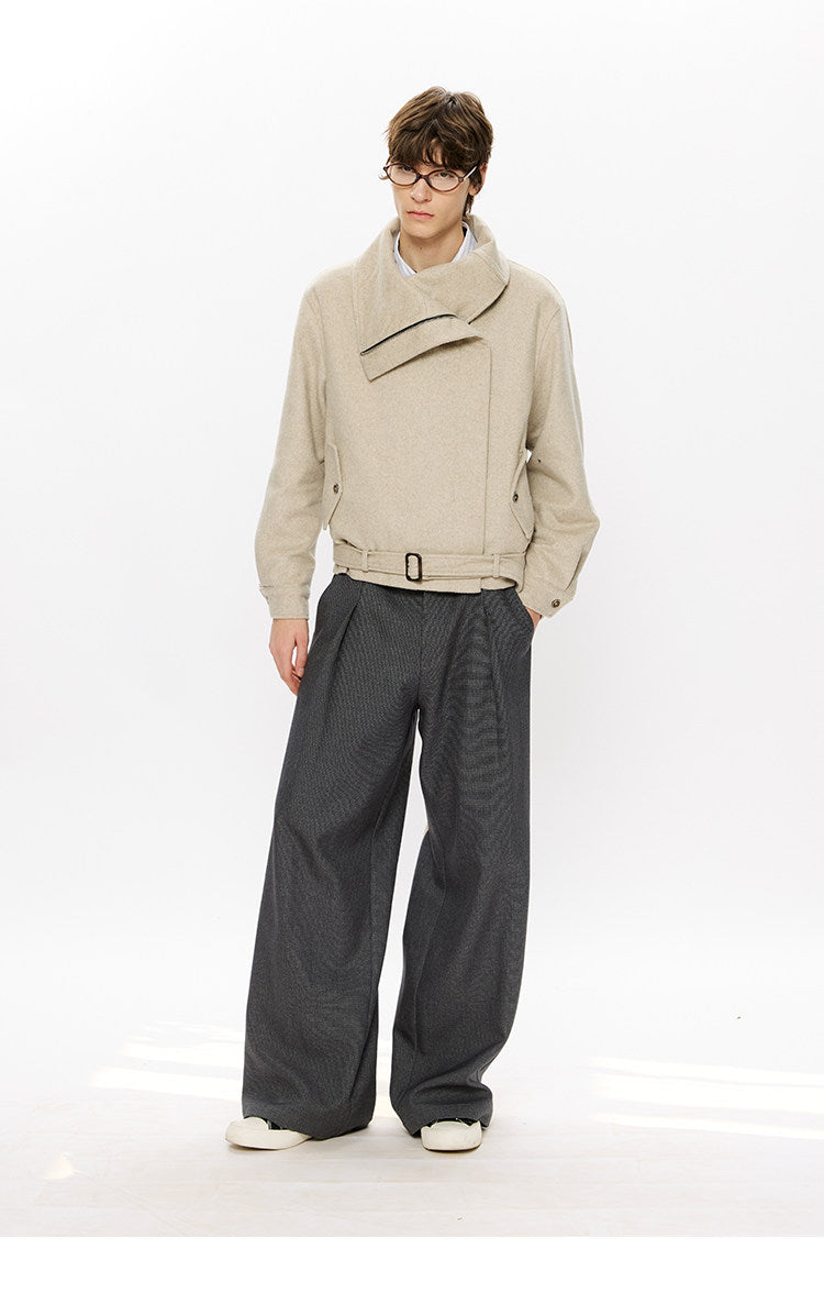 Diagonal Zipper Wool Jacket