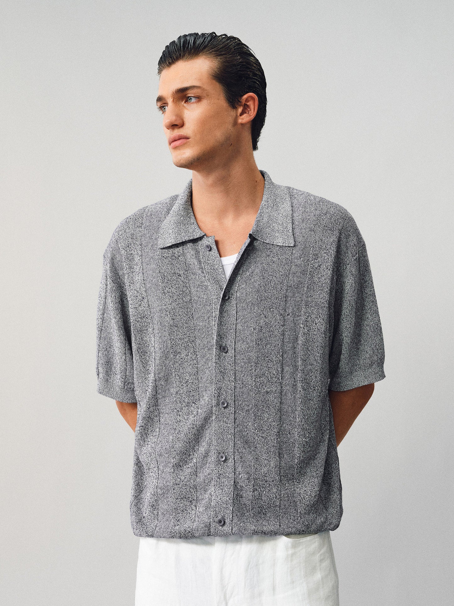 Linen-style button-down shirt