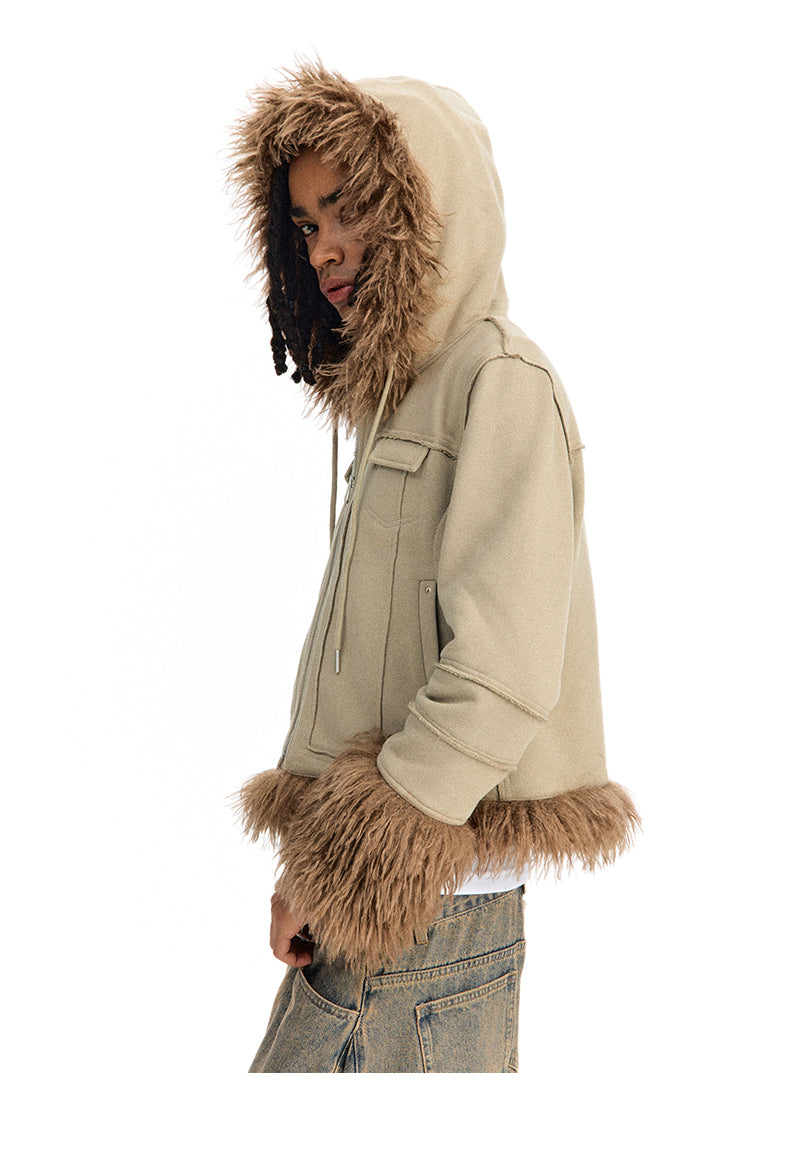 Short fur zipper jacket