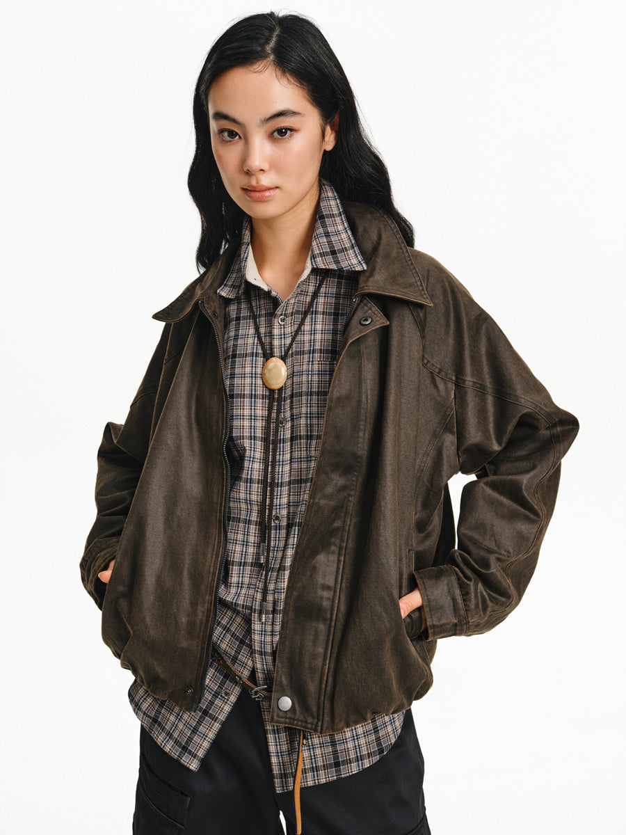 Vintage-Washed Leather Jacket