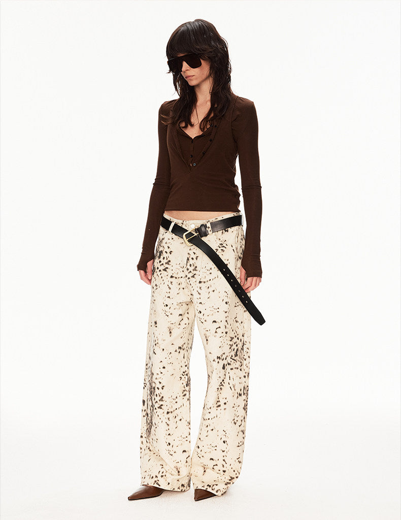 Distressed Leopard-Print Jeans