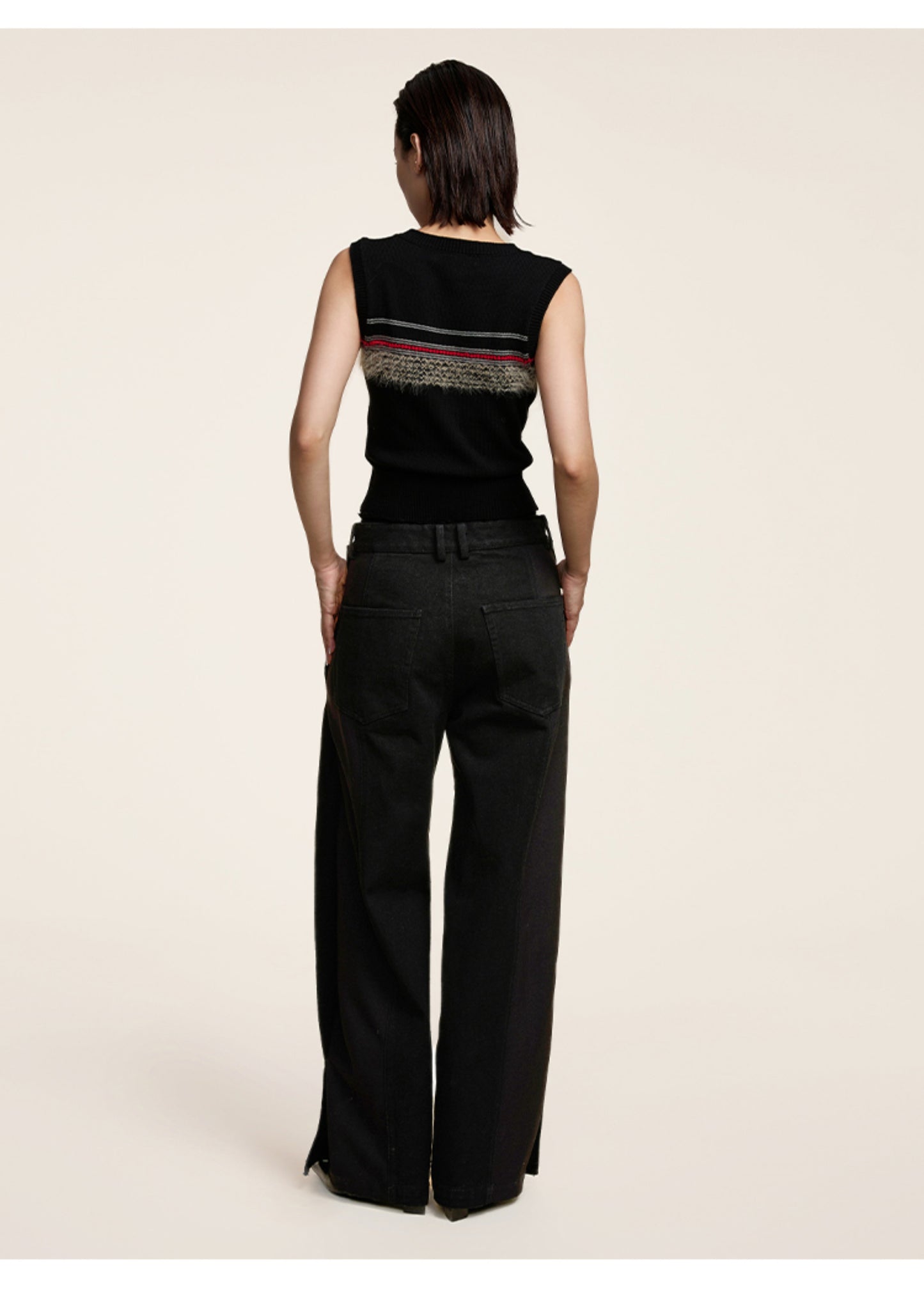 Faux two-piece straight casual jeans