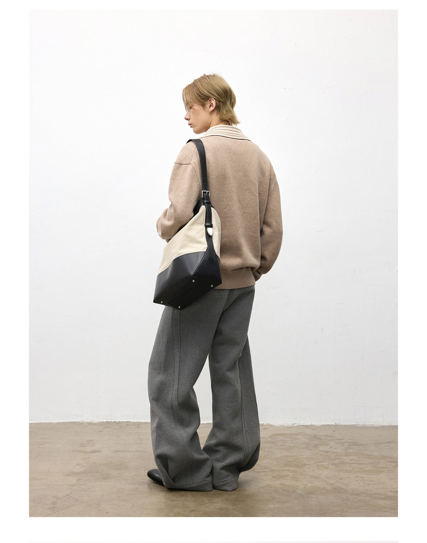 Color Block Lapel Zipper Sweater