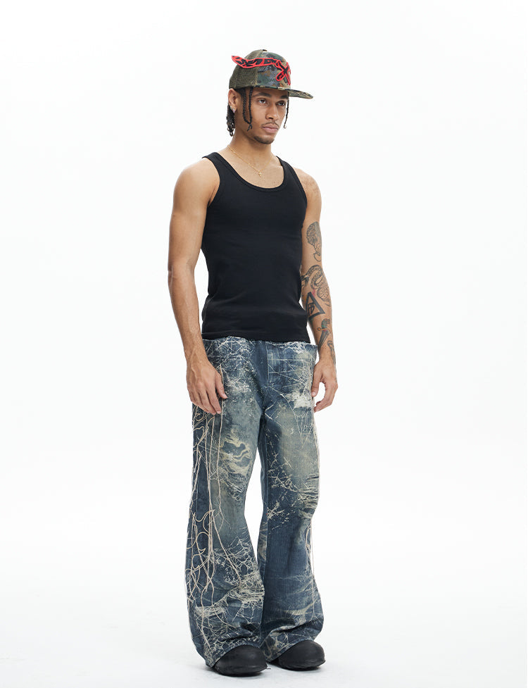 Embroidered Digital Print Jeans