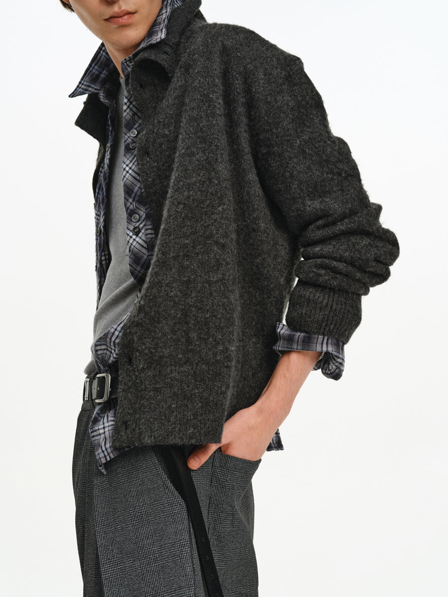Two-Tone Wool Blend Cardigan