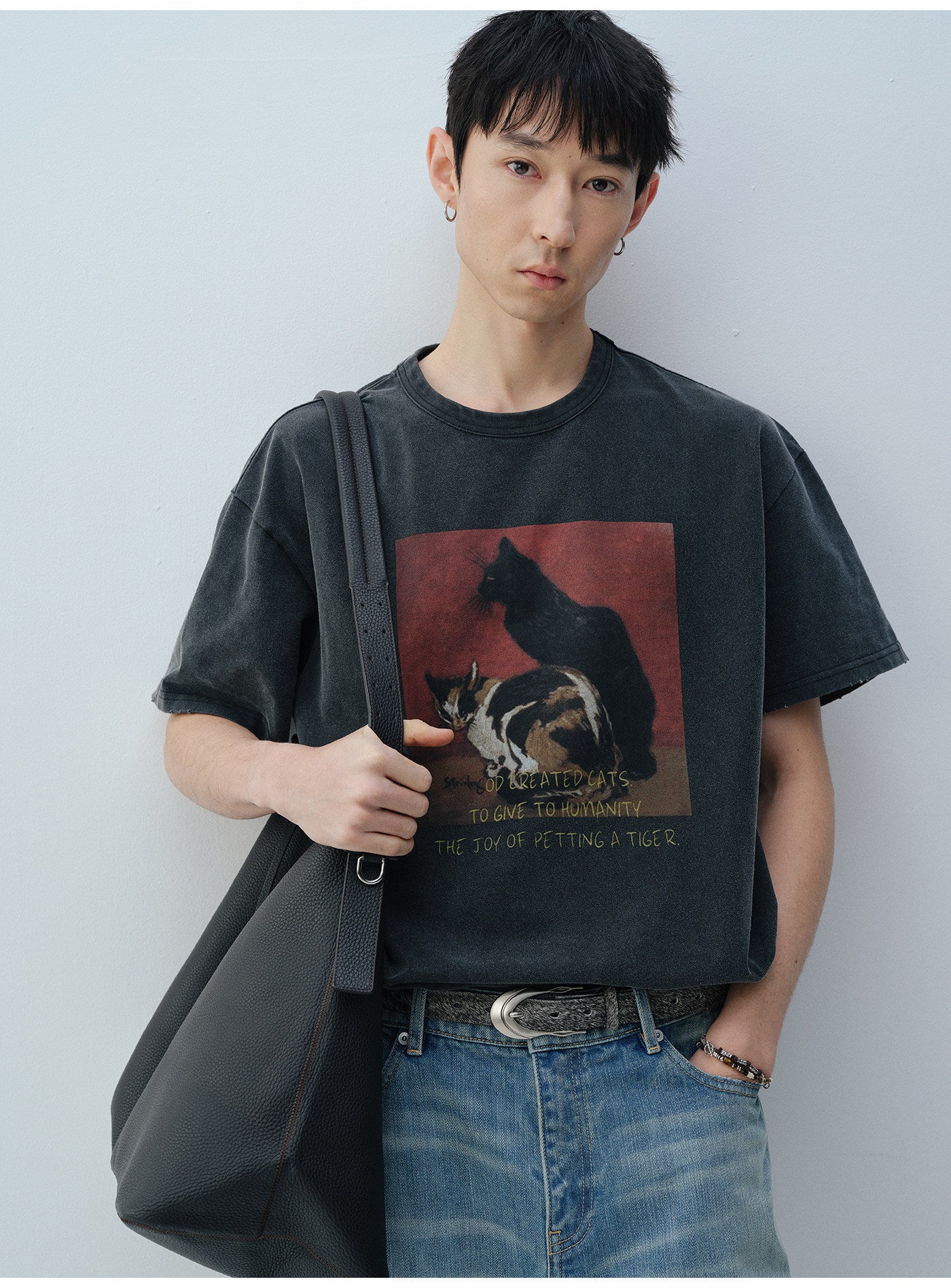 Cat Print Crew Neck T-Shirt