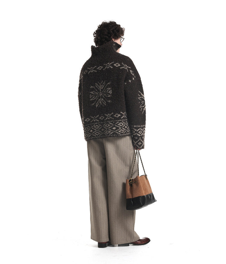 Loose-Fit High-Neck Knit Sweater