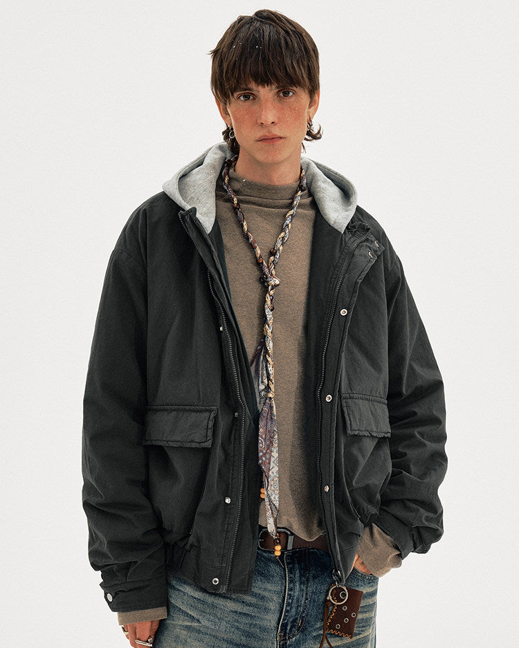 Patchwork Faux Two-Piece Thick Jacket