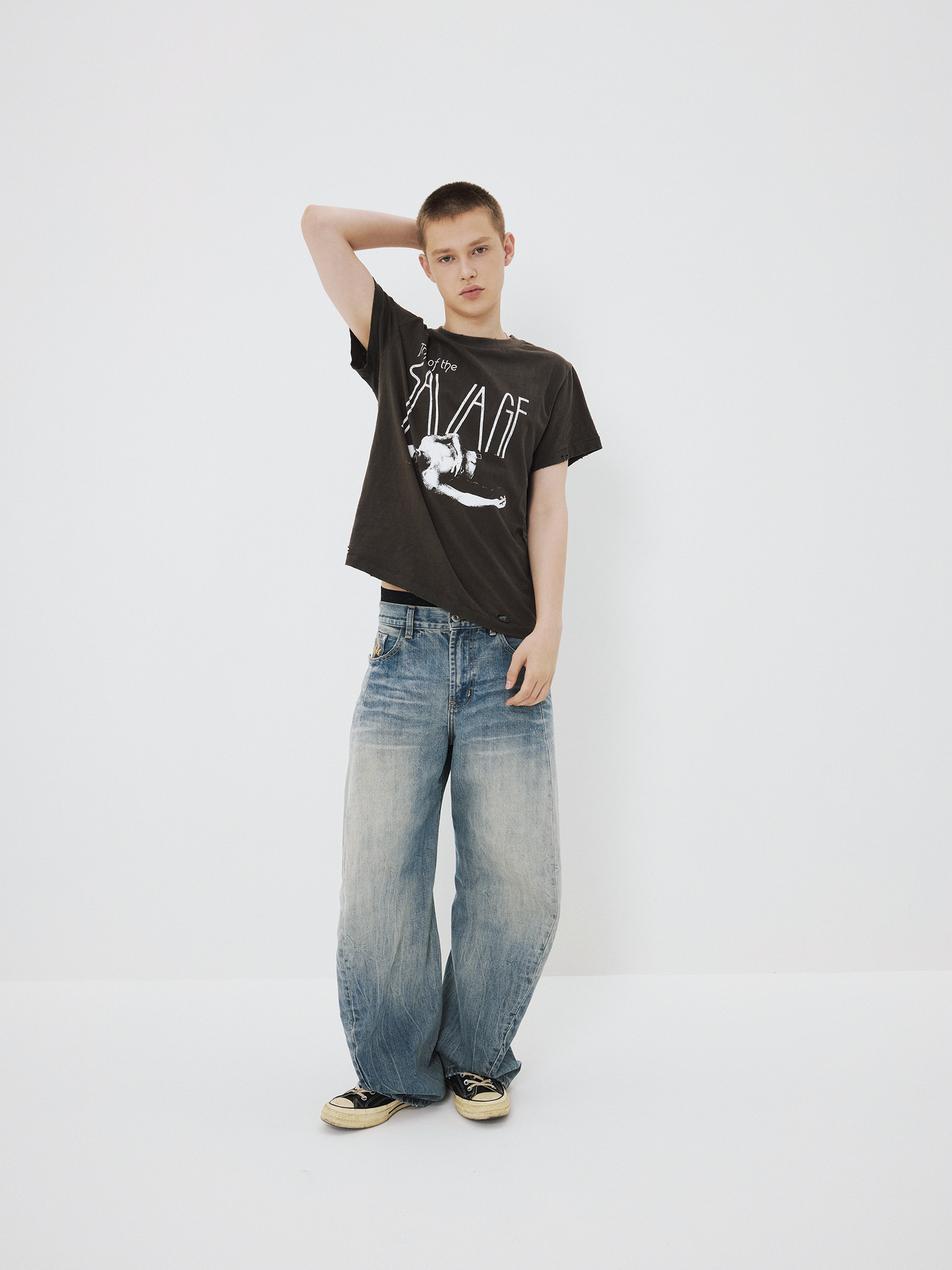 Retro Curve-Cut Blue Denim Pants