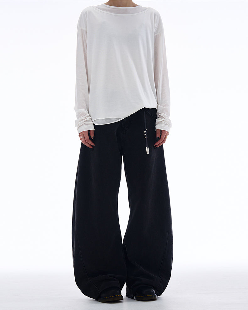 Loose straight old washed casual denim pants