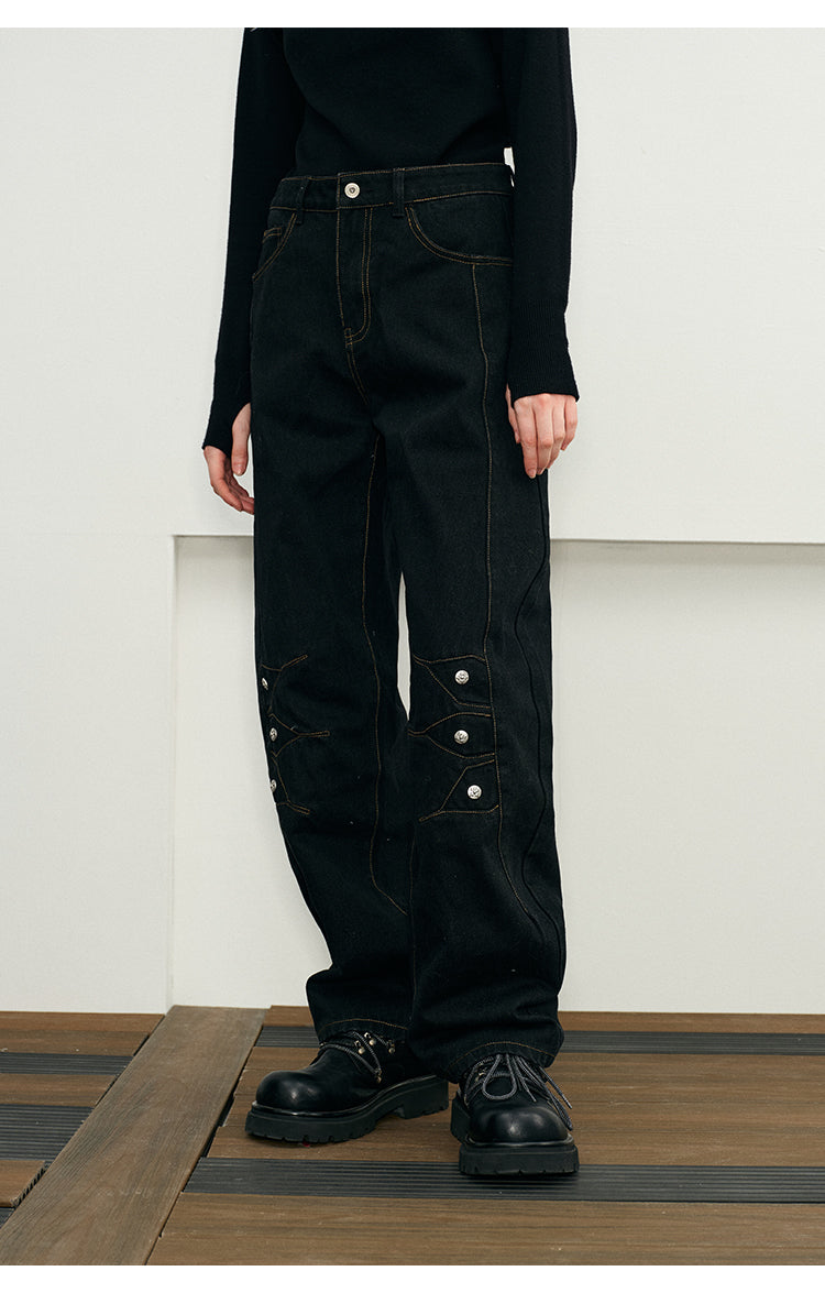 Deconstructed Washed Straight Denim Pants