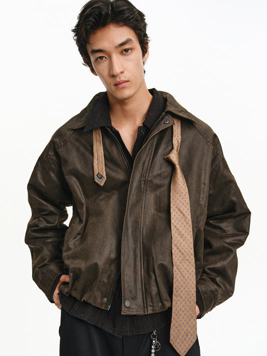 Vintage-Washed Leather Jacket