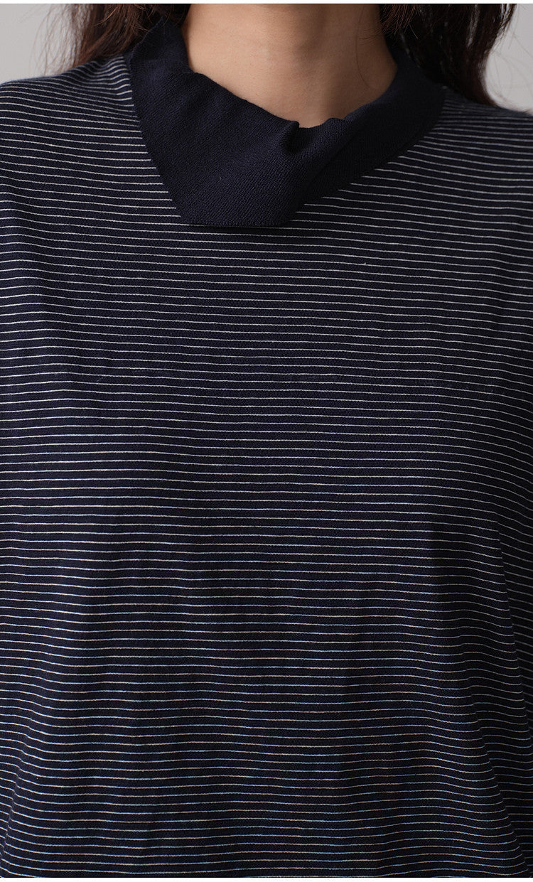 carf-Collar Striped T-Shirt