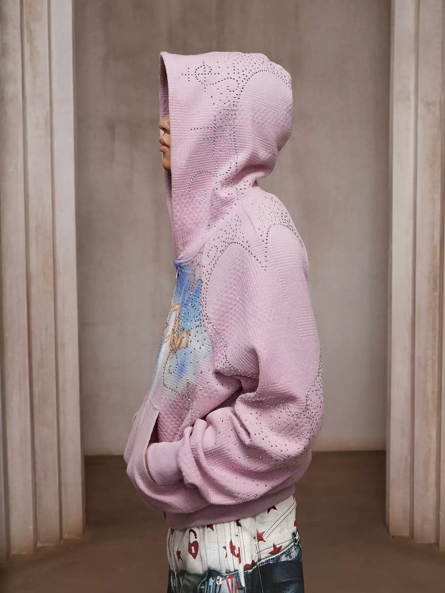 Rhinestone Heart Print Hoodie