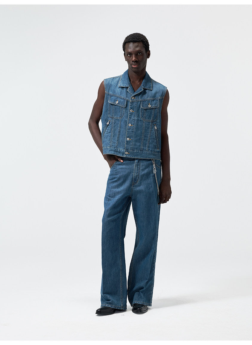 Wash-Finish Straight-Leg Pants