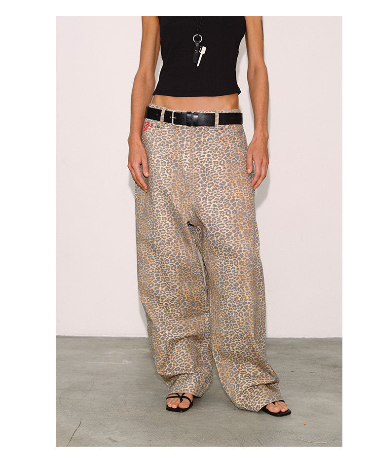 Gradient Leopard Print Baggy Pants