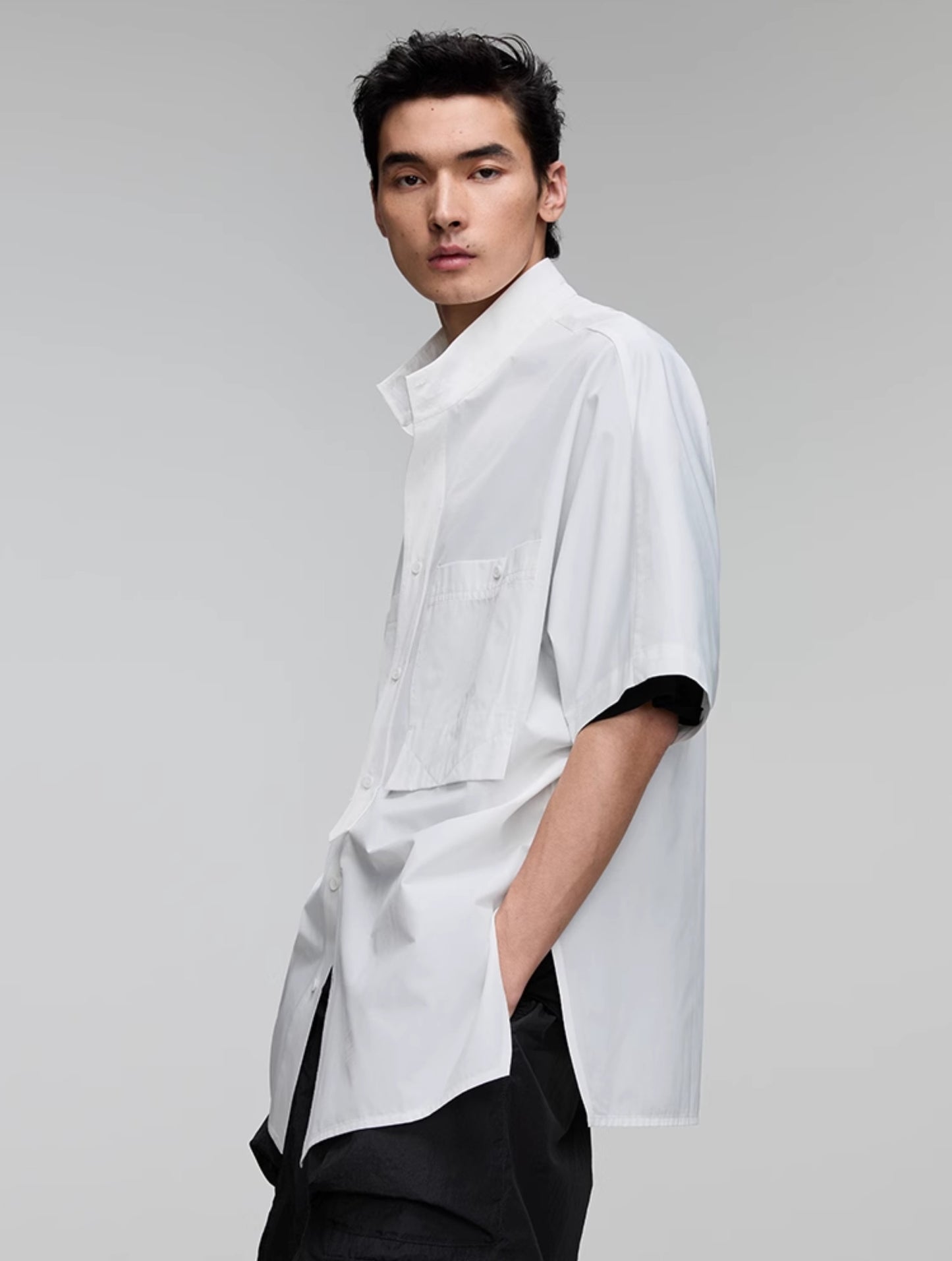 Stand collar double patch pocket shirt