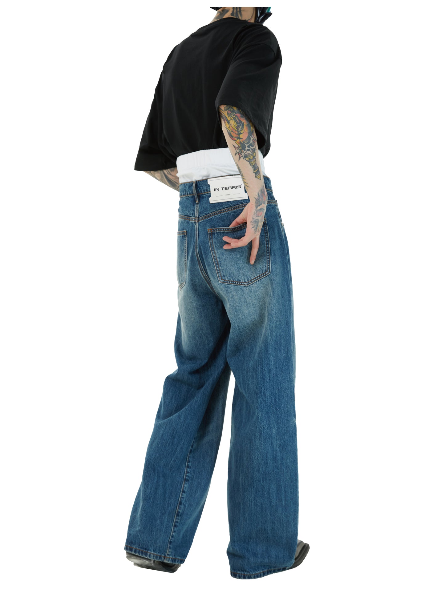 Double Waistband Washed Wide Leg Jeans