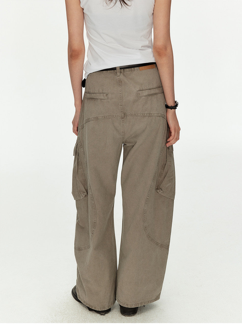 Casual Pants with Side Pockets and Retro Wash Finish