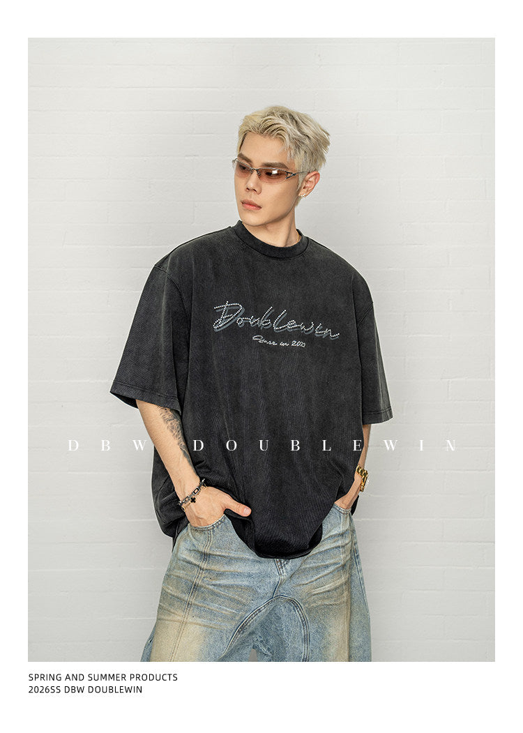 Distressed Finish Loose-Fit Cotton T-Shirt