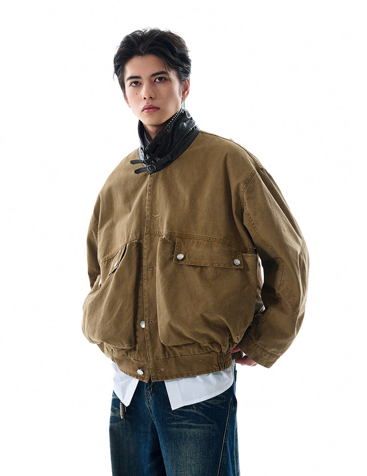 Leather Collar Patchwork Jacket