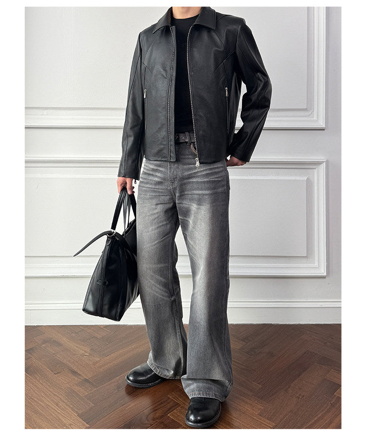 Top-Grain Leather Collared Jacket