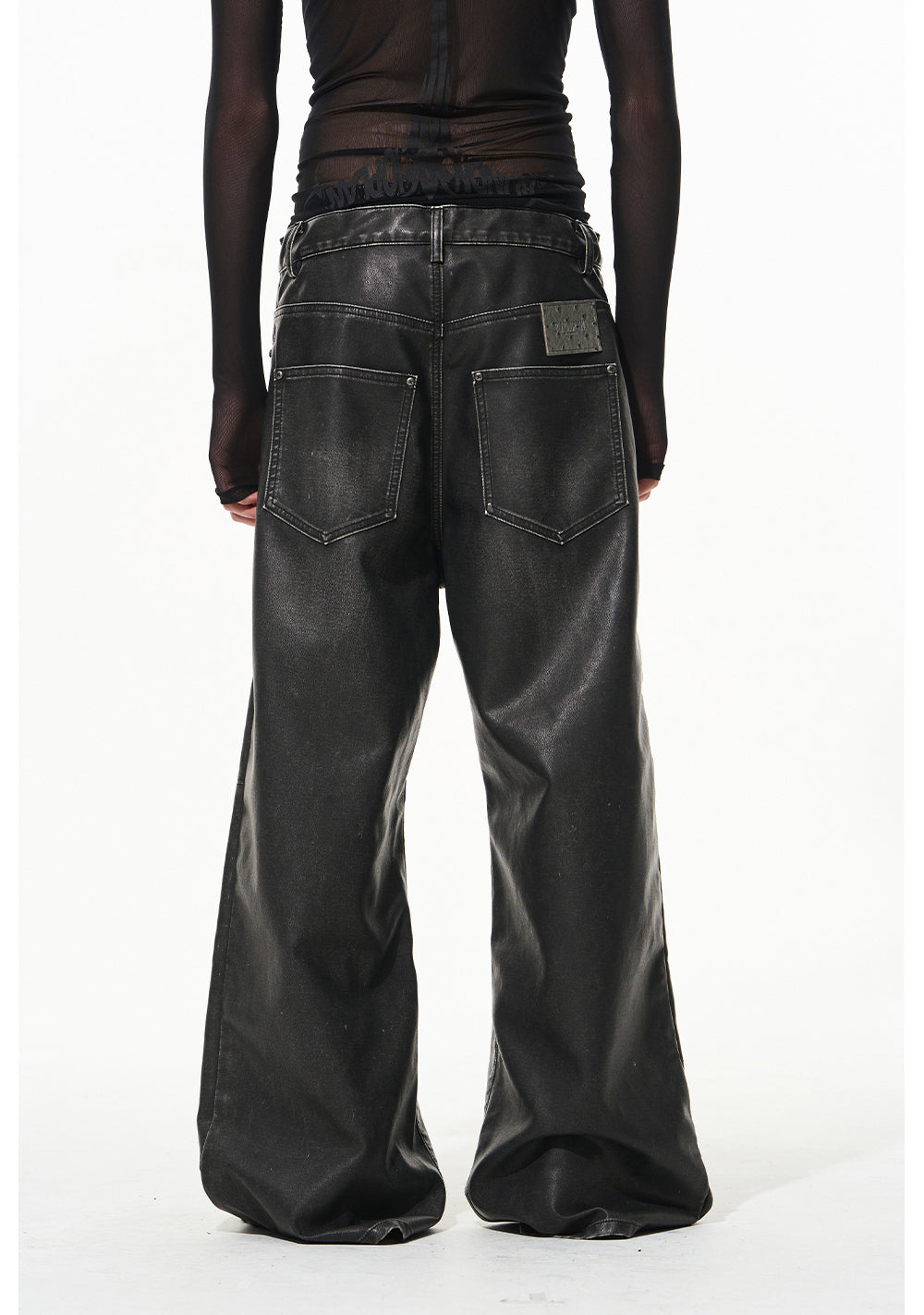 Damaged Washed Lace-up Leather Pants