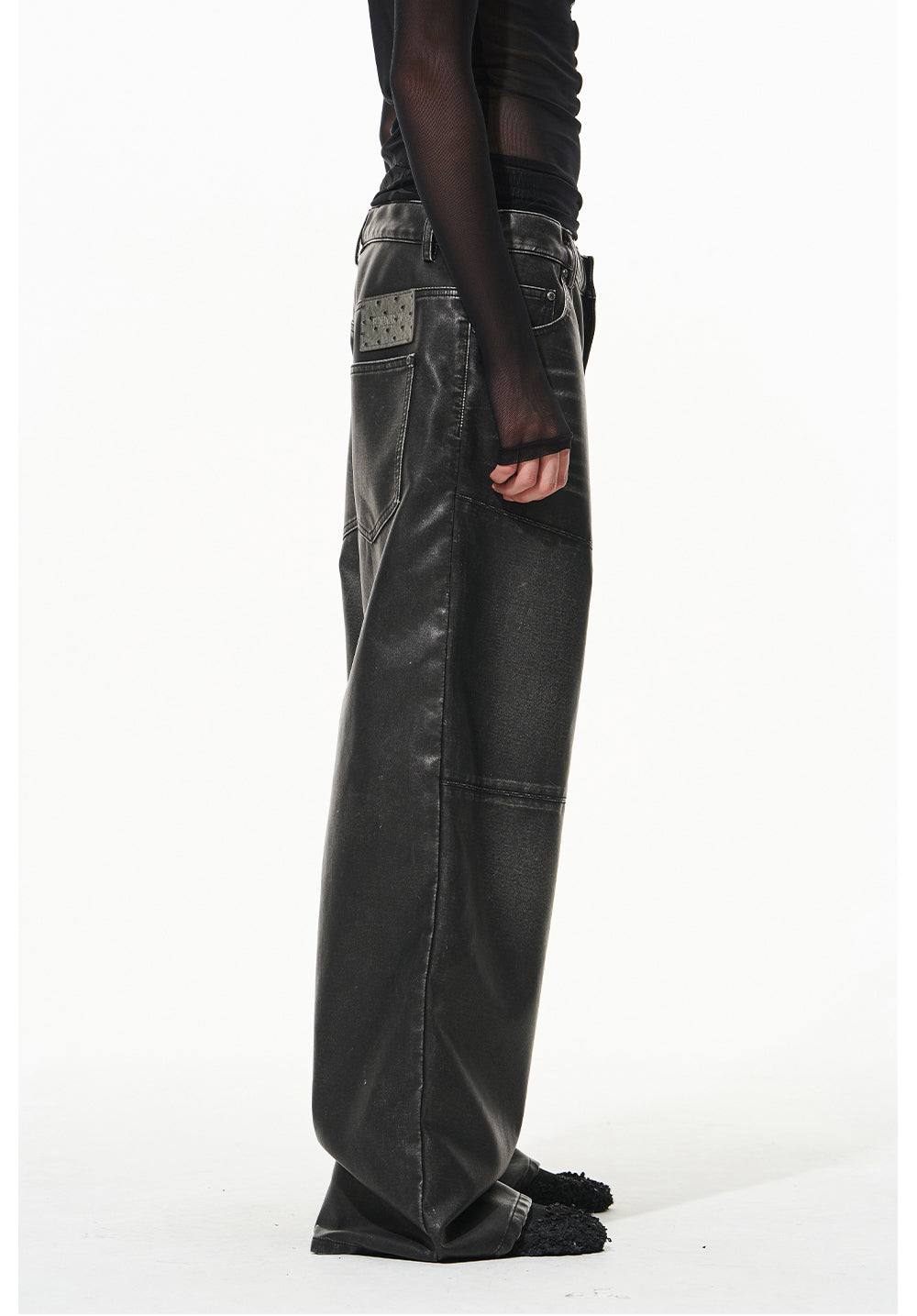 Damaged Washed Lace-up Leather Pants