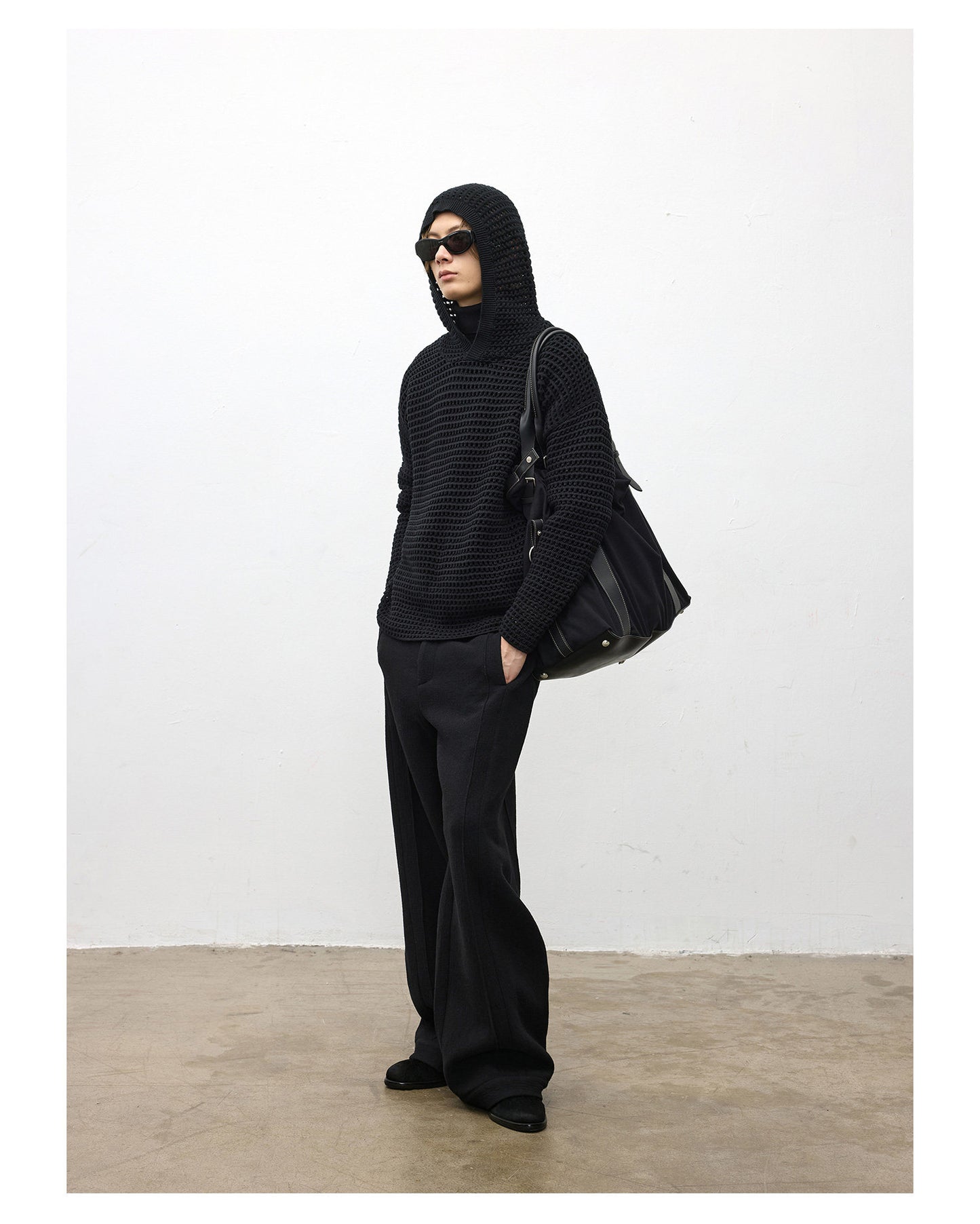 Mesh Hooded Oversized Sweater