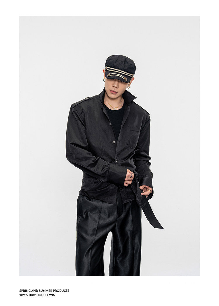 Wide-Shoulder-Pad Straight-Silhouette Shirt