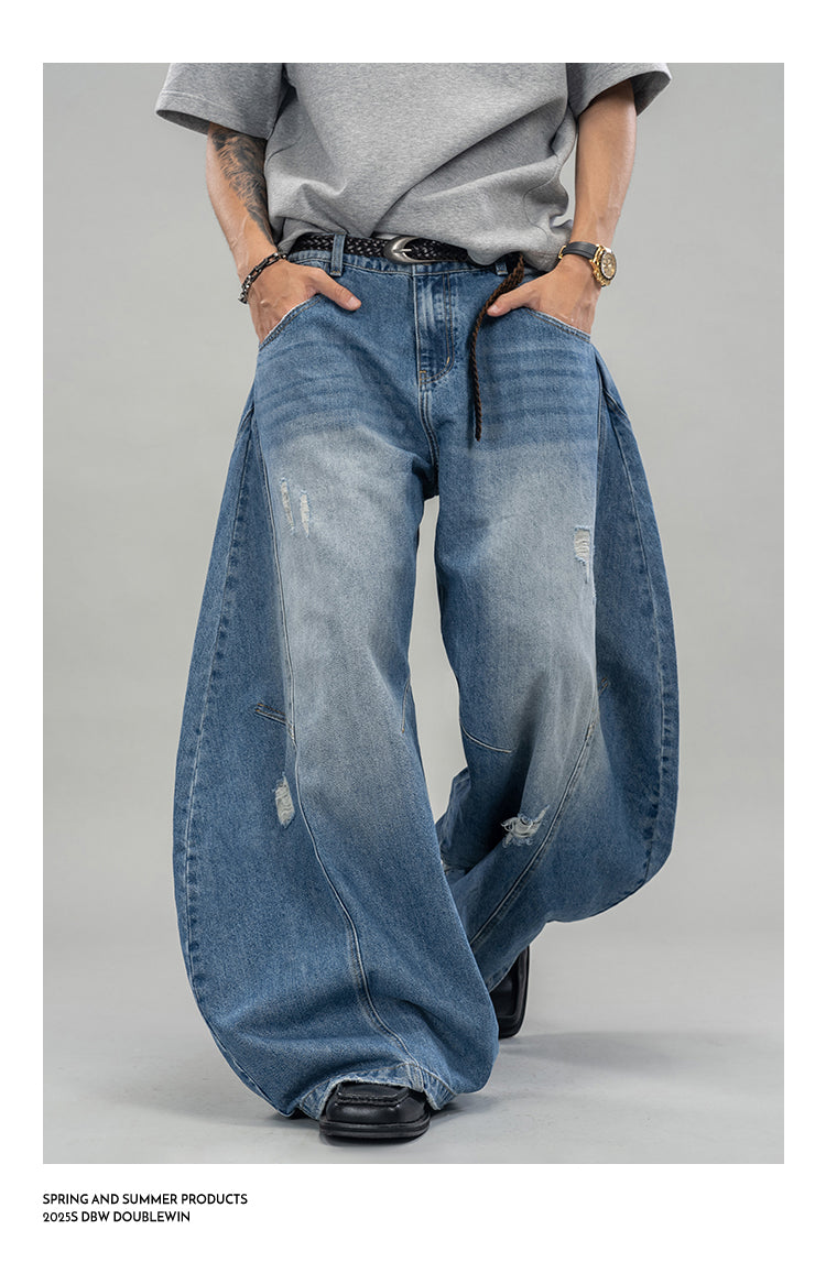 Three-dimensional layered denim pants