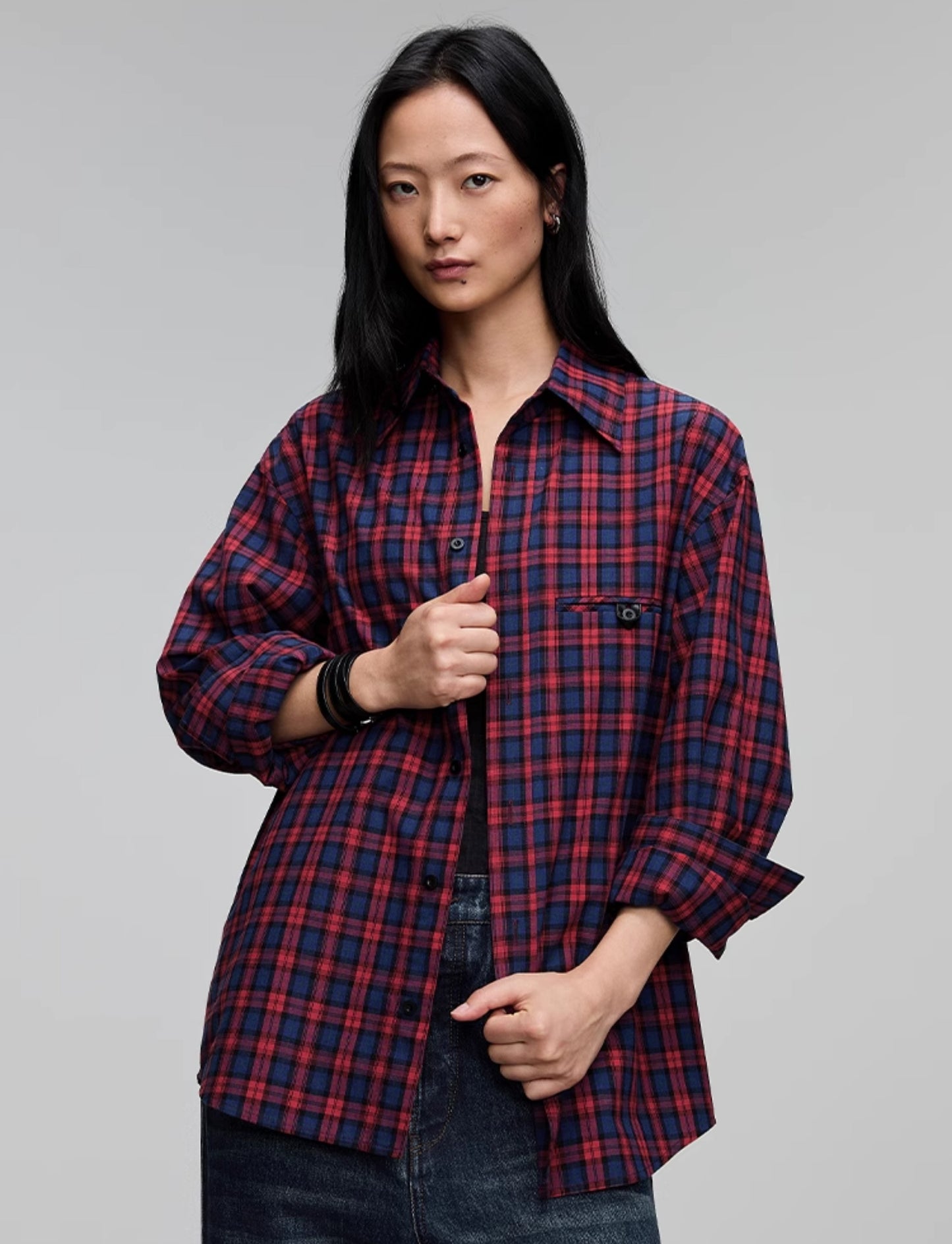 Plaid double pocket shirt