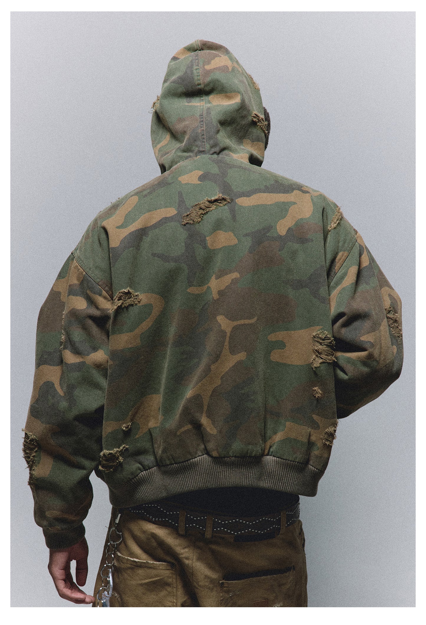 Velvet hooded camouflage jacket