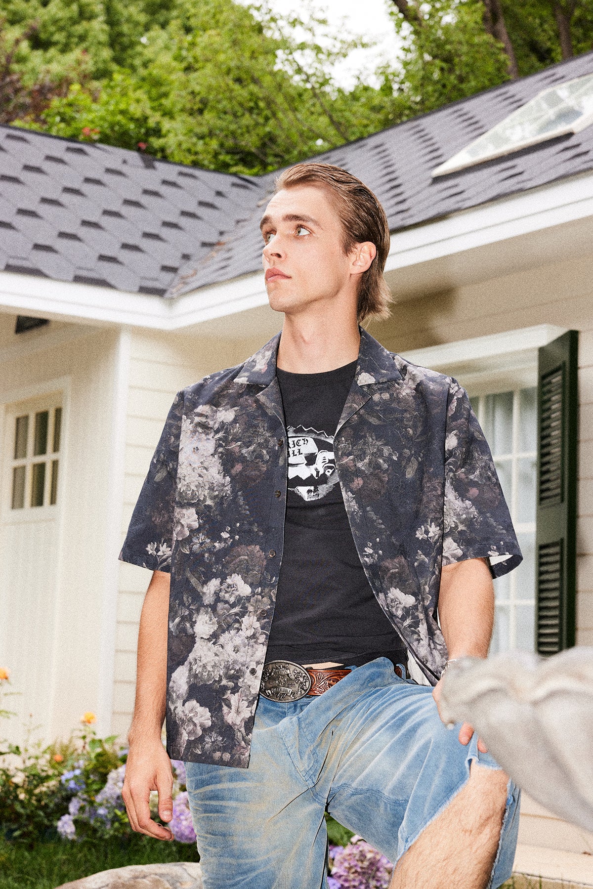 Cotton and linen lapel shirt