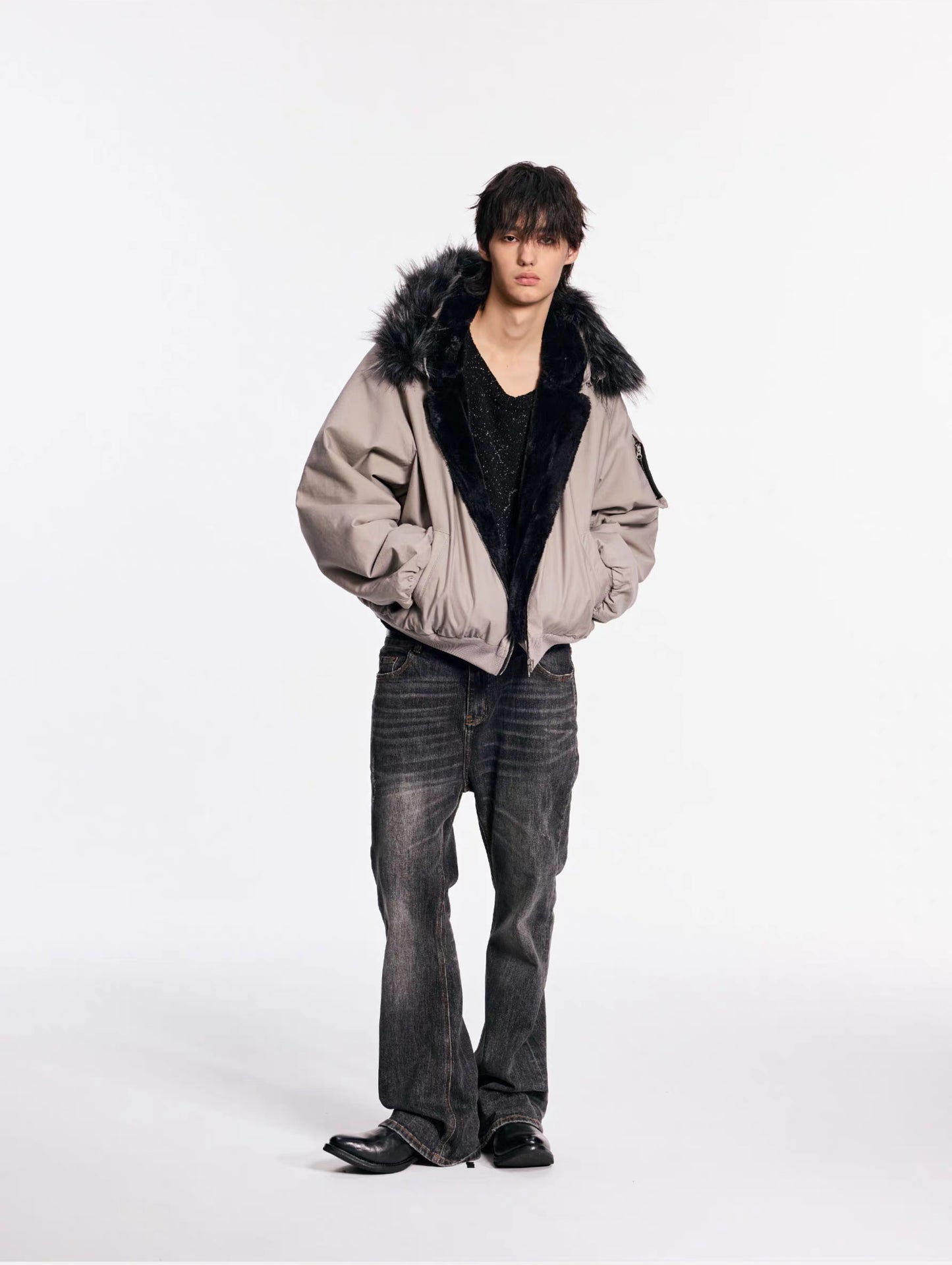 Reversible removable fur collar jacket