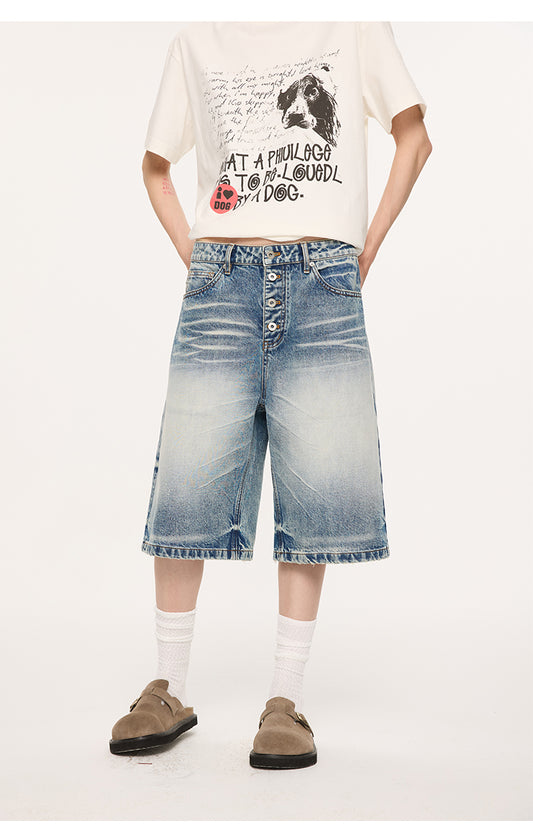 Button-down denim shorts