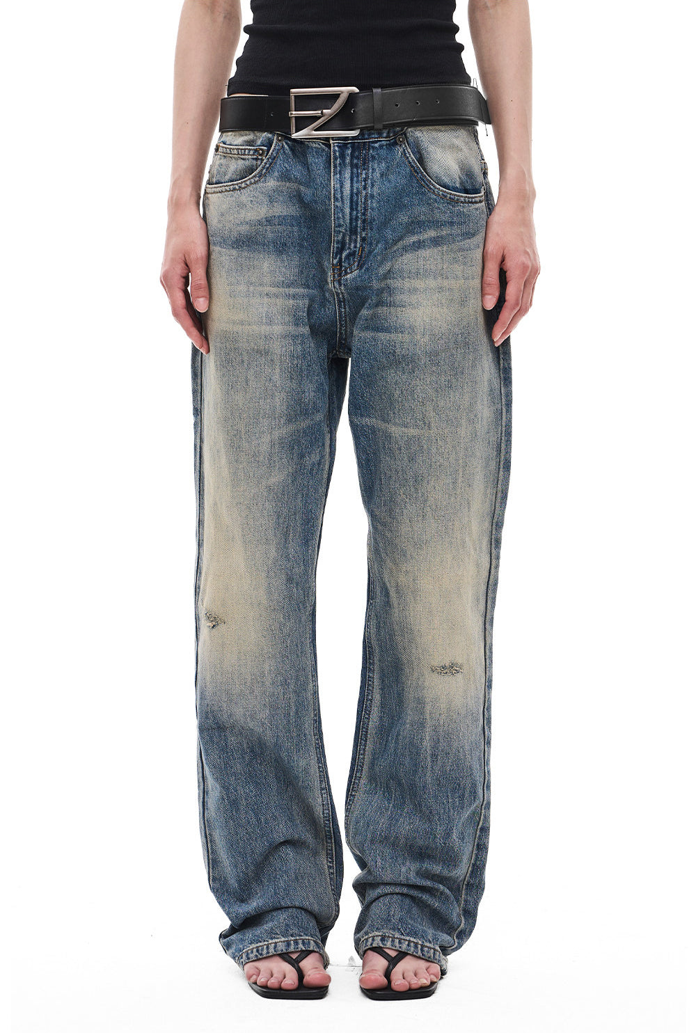 Vintage-Wash Slightly Flared Jeans