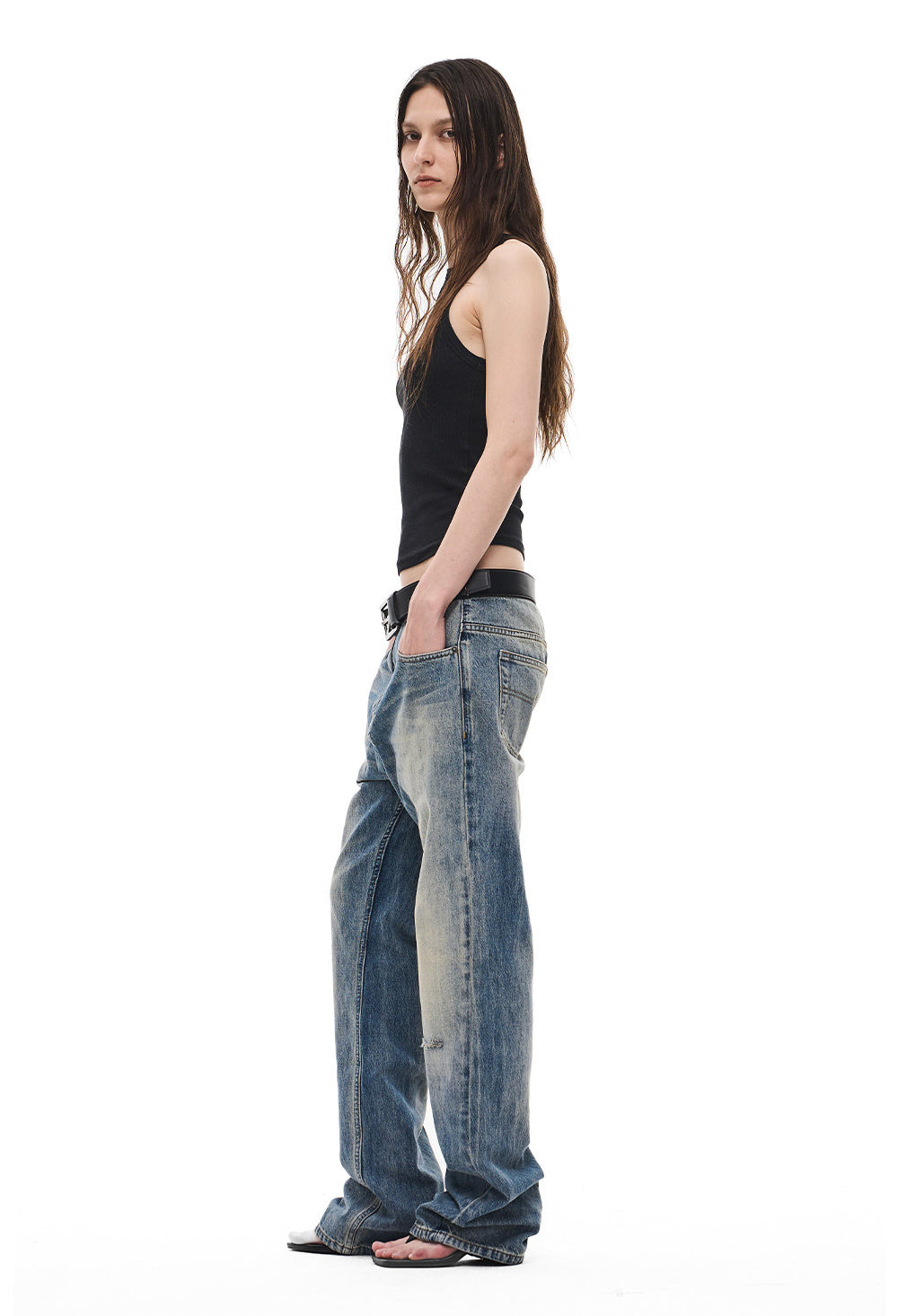 Vintage-Wash Slightly Flared Jeans