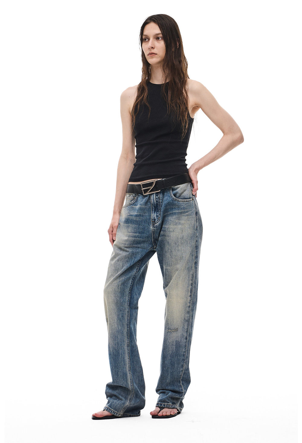Vintage-Wash Slightly Flared Jeans