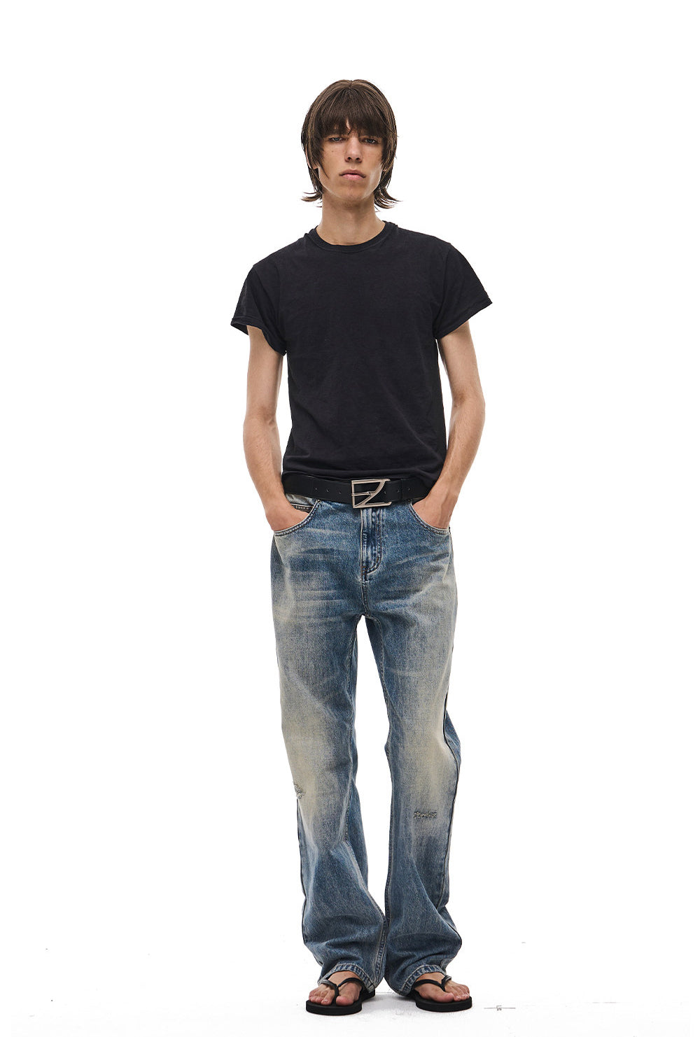 Vintage-Wash Slightly Flared Jeans