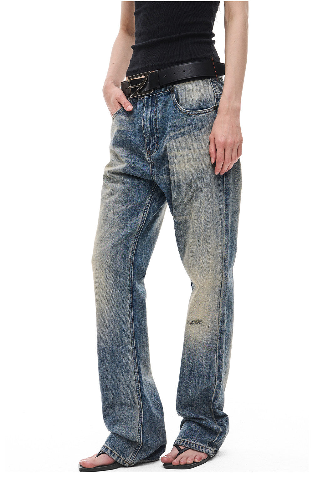 Vintage-Wash Slightly Flared Jeans