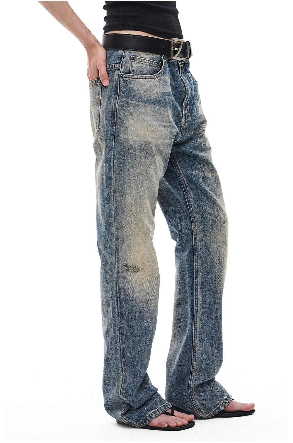 Vintage-Wash Slightly Flared Jeans