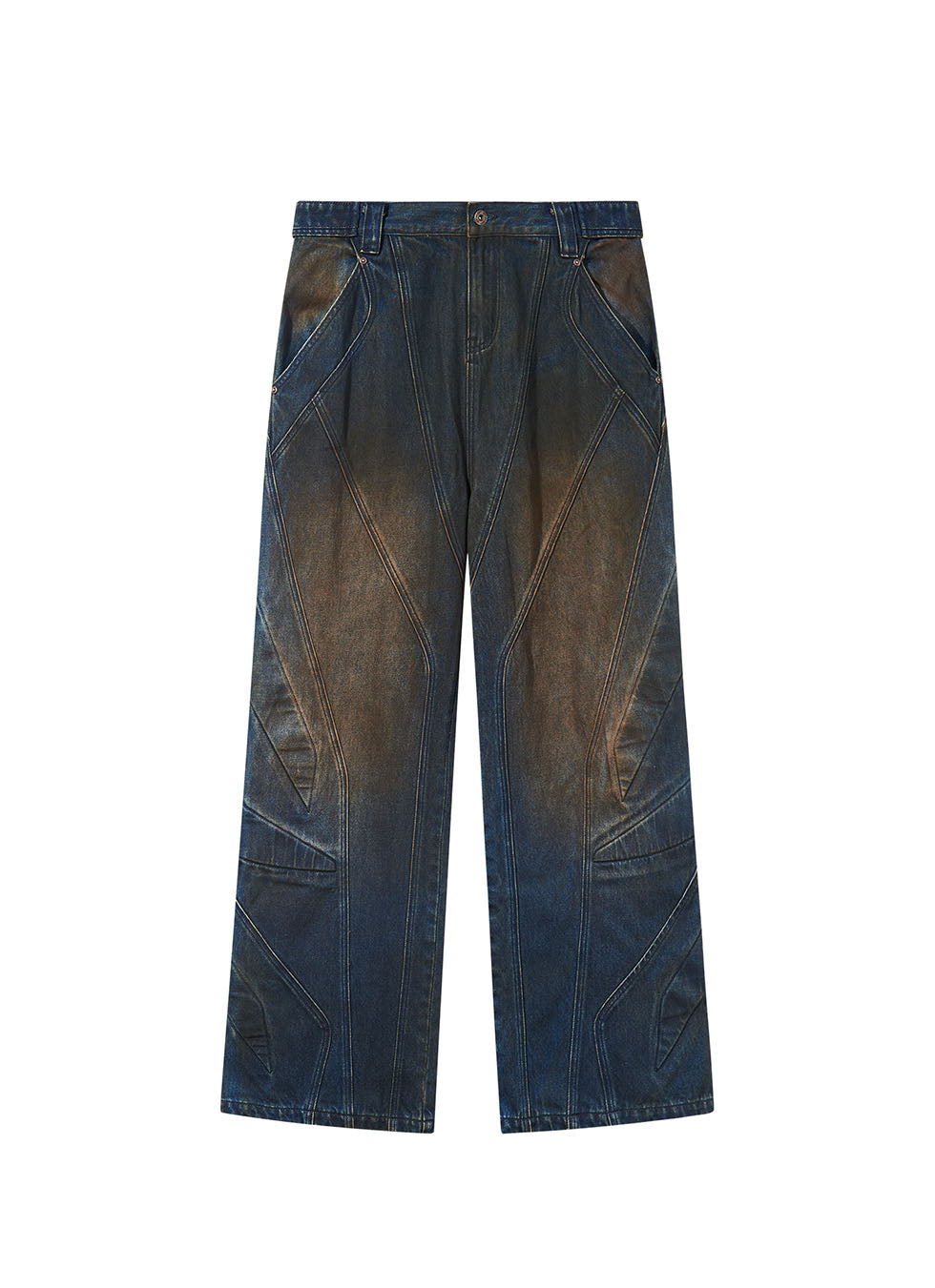 Damaged Rust Stitch Loose Fit Mid Rise Denim Pants