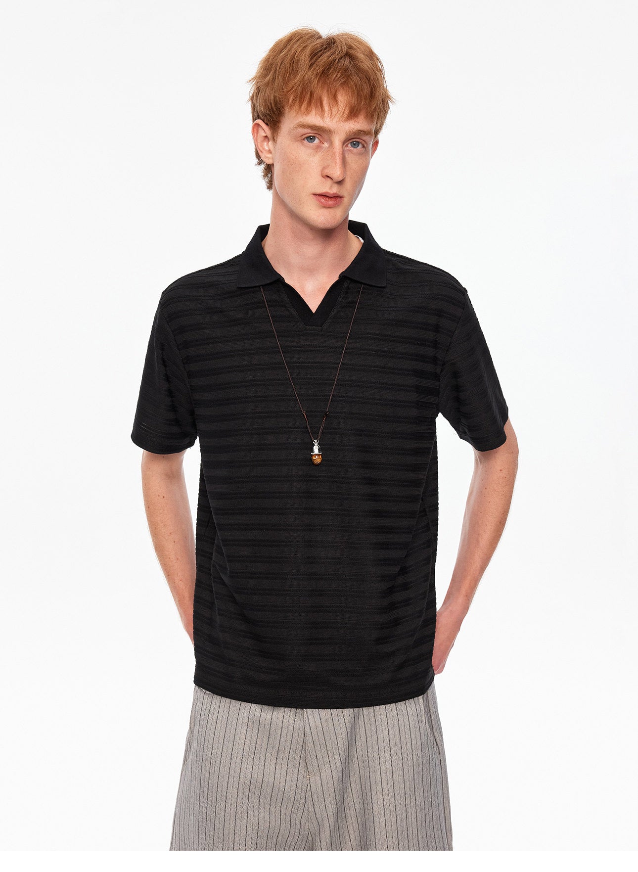 Seagull Neck Striped T-Shirt
