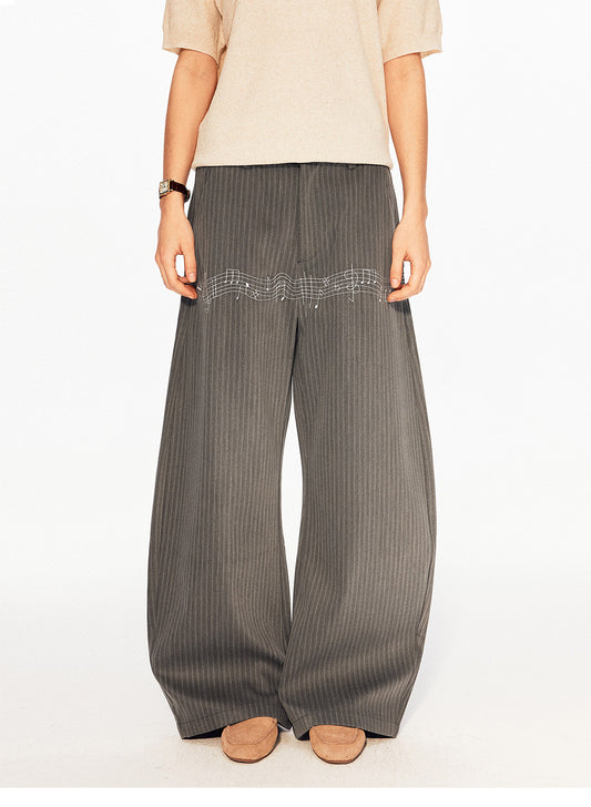 Retro Casual Pants with Embroidery