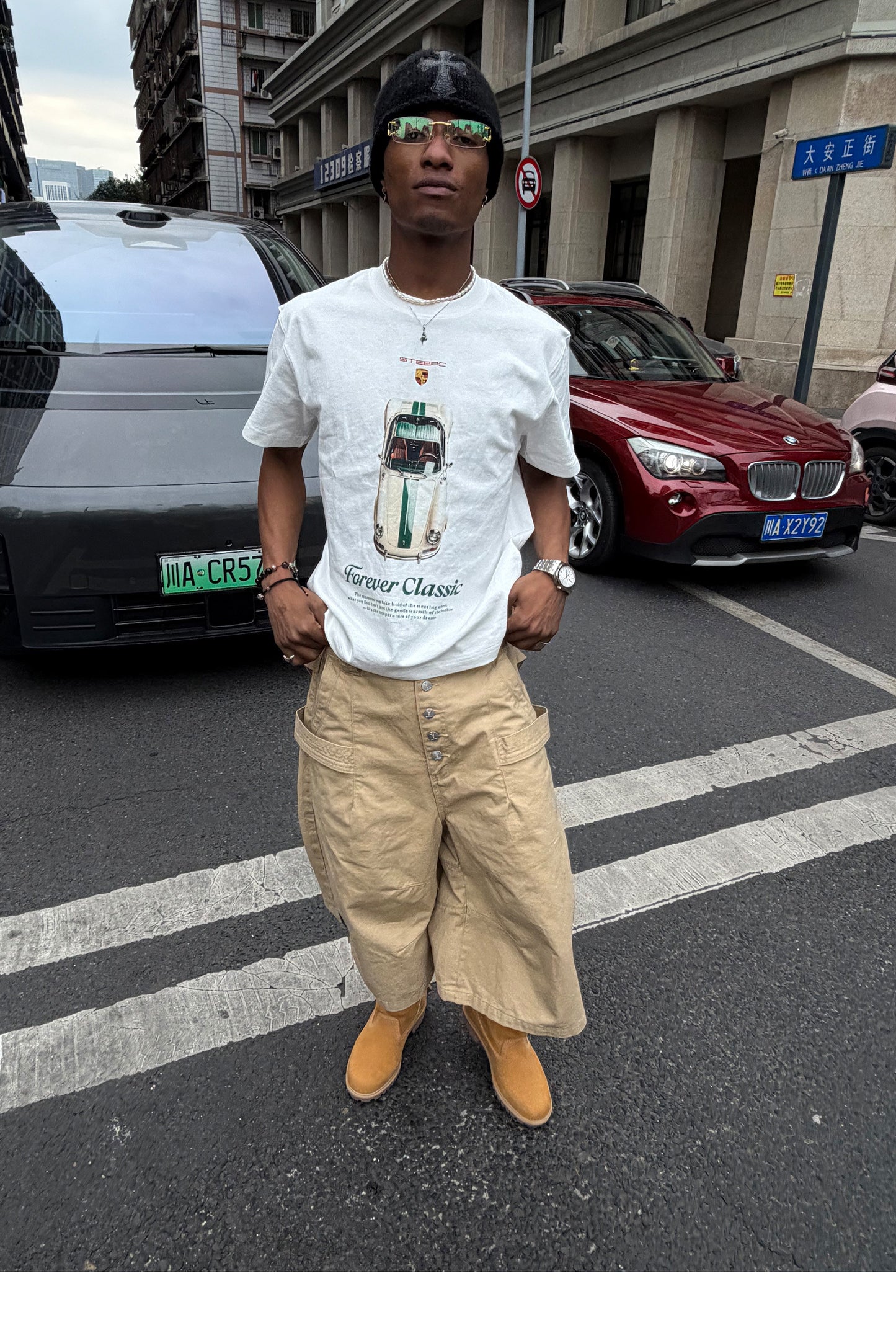 Digital Print Round-Neck Loose-Fit T-Shirt