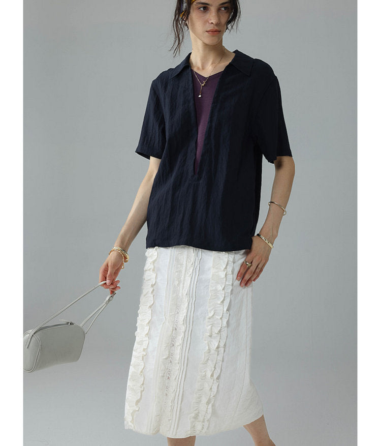 Faux Two-Piece V-Neck Pullover Shirt