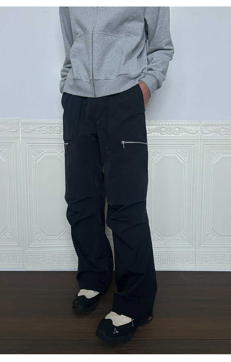 Straight Pleated Paratrooper Pants