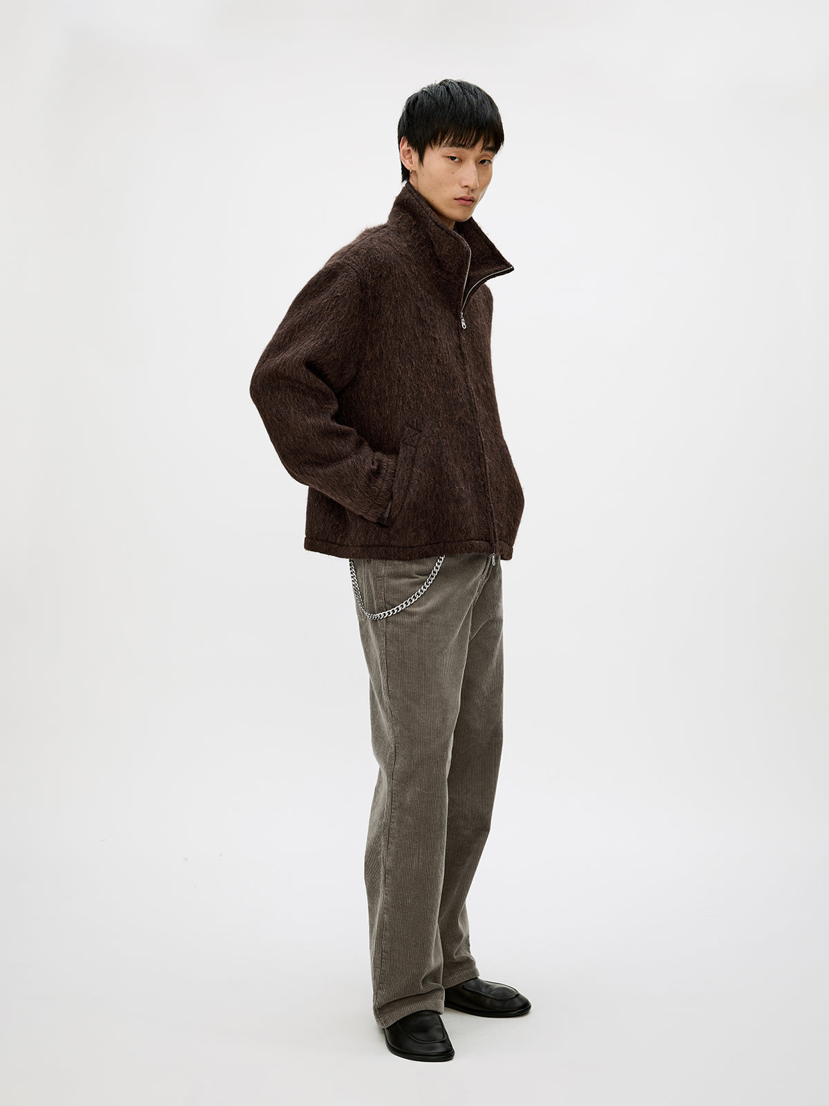 Alpaca Blend Zipper Short Wide Jacket