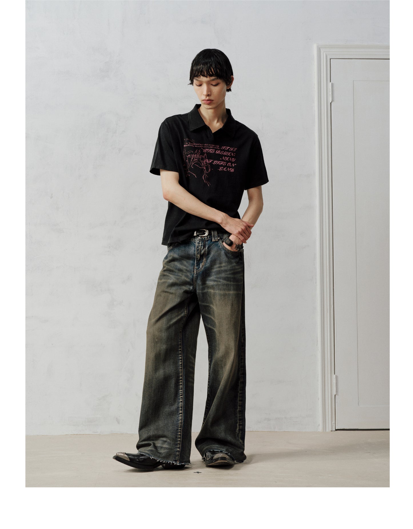 Deconstructed Wide-Leg Jeans